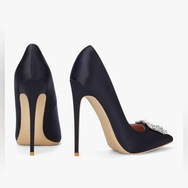 NEW Elisabet Tang Satin Rhinestone Stiletto Pumps Pointed Toe High Heels 4.72” 8 - Image 4