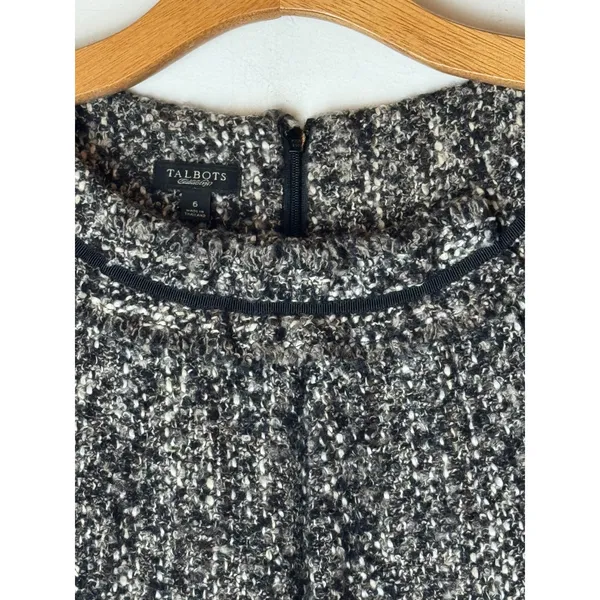 Talbots Dress Women 6‎ Black White Tweed Sheath Knee Length Fringe Neck Preppy - Image 7