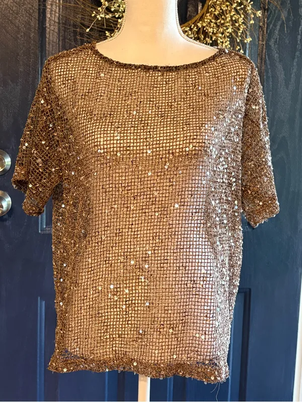 Sequin Tunic Top in Bronze size Small Brown - Image 2