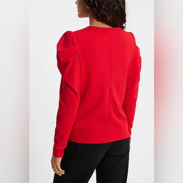 EXPRESS Crew Neck Puff Long Sleeve Tee SMALL Lipstick Red Blouse Top - Image 2