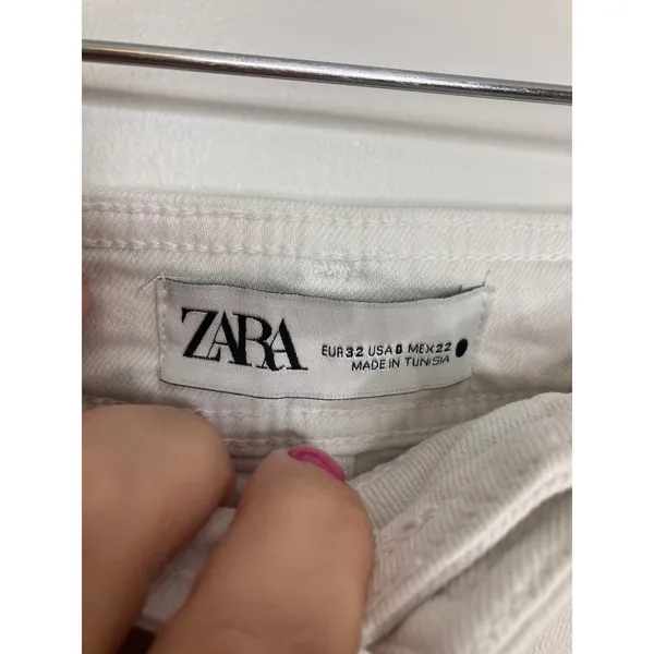 Zara High Rise Jeans Womens 0 White Excellent Raw Hem Wide Leg Denim - Image 3