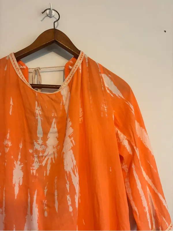 Anthropologie Z&L European Luxury Coral Tie Dye Beach Cover Up with Tassels - Image 6