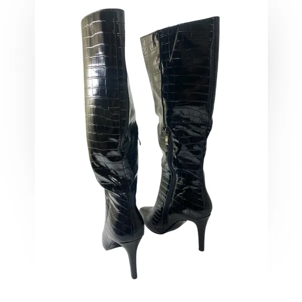 Modatope Black Faux Croc Knee High Boots Edgy Stiletto Heel Pointed Toe Size 6.5 - Image 4