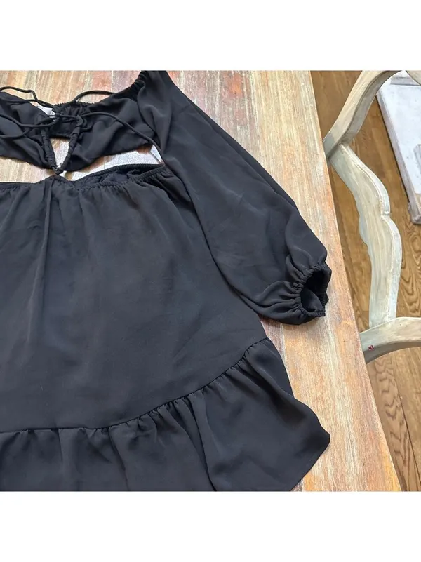 Princess Polly Black Cut Out Mini Dress Size 6 Ruffle Skirt - Image 4