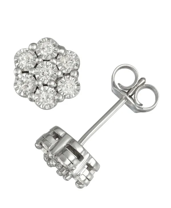 14K White Gold Over Sterling Silver 0.50 CTW Diamond Earrings and Necklace Set - Image 3