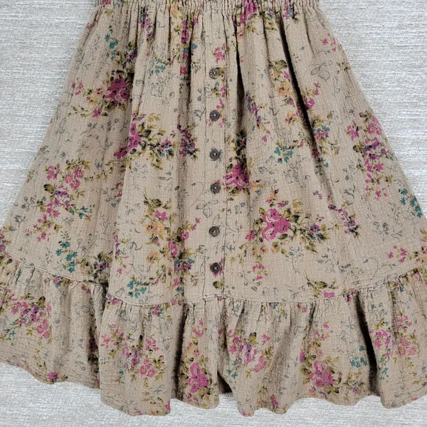 VTG Rachel & Chloe Smocked Dress Womens S Tan Floral Convertible Straps Cottage - Image 10