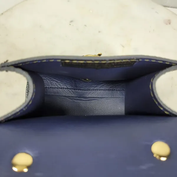 Vintage Italian Mini Black Leather Top Handle Bag Gold Buckle Made in Italy - Image 9