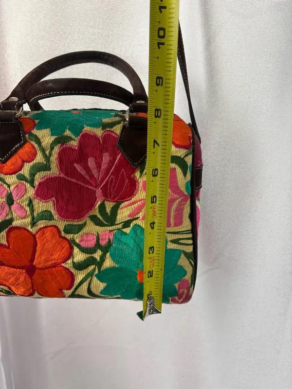 Floral Tapestry Mexican Embroidered Tapestry Bag Bright Colors BOHO EUC - Image 10