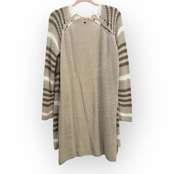 O’Neill Open Front Striped Knit Cardigan Sweater Size Large – Beige/Taupe - Image 2
