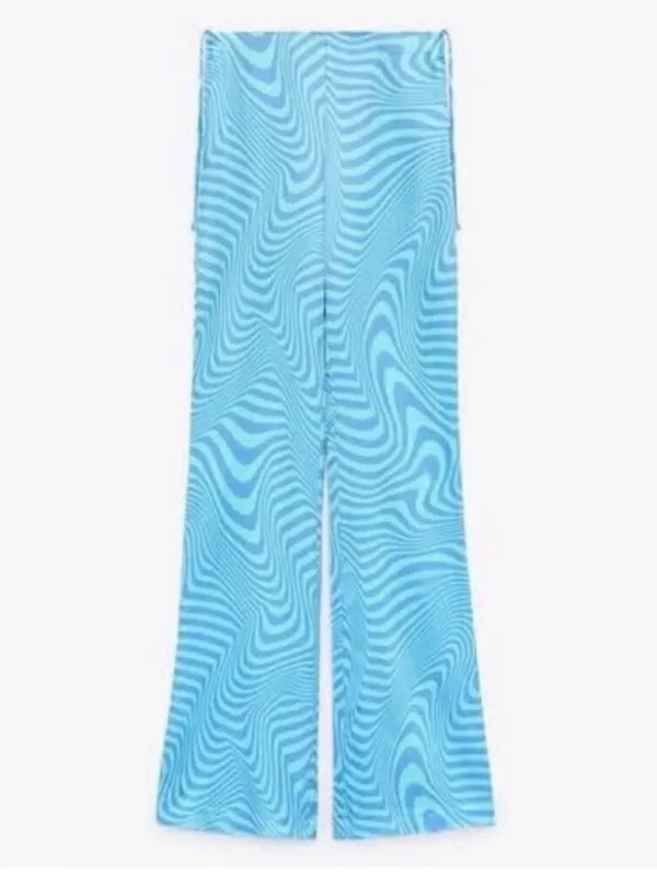 Zara Pants Size XS Blue Satin High Rise Side Tie Flare Leg Trouser 90s Blokette‎ - Image 2