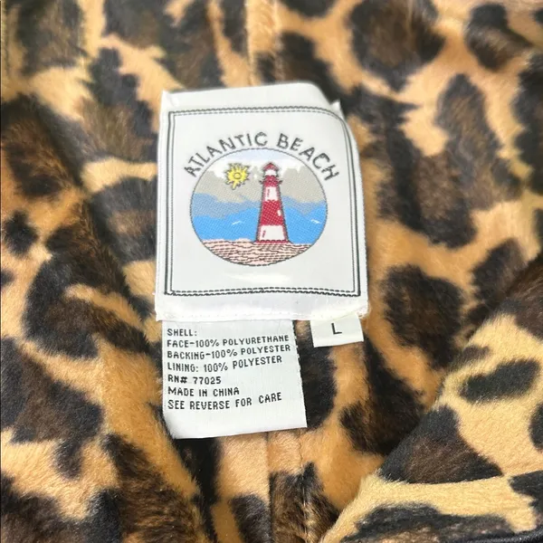 Leopard Print Lined Black Bomber Jacket Size L - Image 3