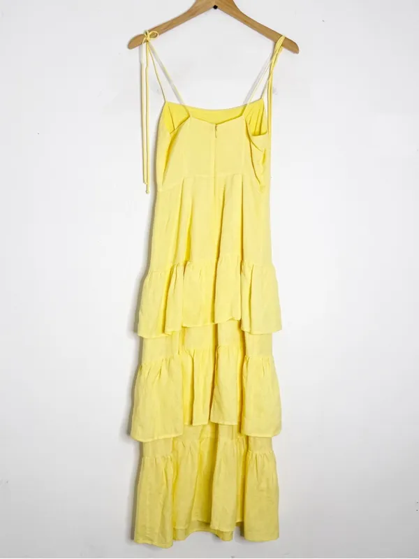 Capulet Yellow Linen Tiered Midi Maxi Dress Tie Strap Revolve Size Small - Image 8