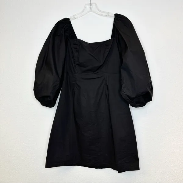 Tuckernuck Pomander Place Square Neck Chloe Mini Dress Black Puff Sleeves Small - Image 5