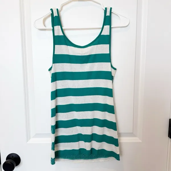 Old Navy Y2K Sequin Striped Tank Top Medium‎ Green White Preppy Layer - Image 4