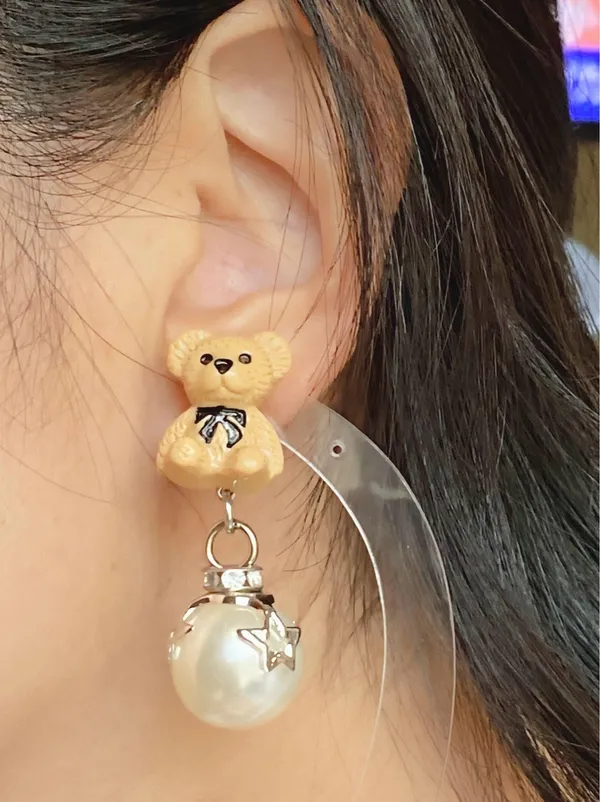 Handmade Kawaii teddy bear y2k fairy 2WAY studs & dangle earrings🧸🌟 - Image 5