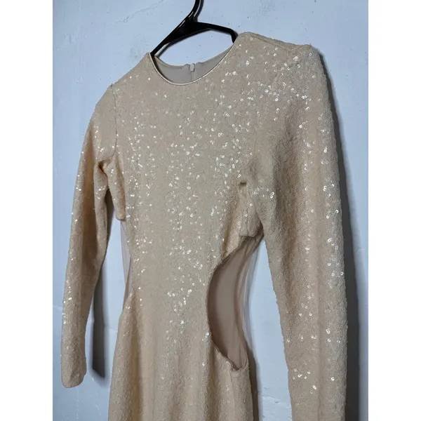 Dress the Population Lara Sequin Cutout Maxi Dress Womens XS Tan Cream - Image 4