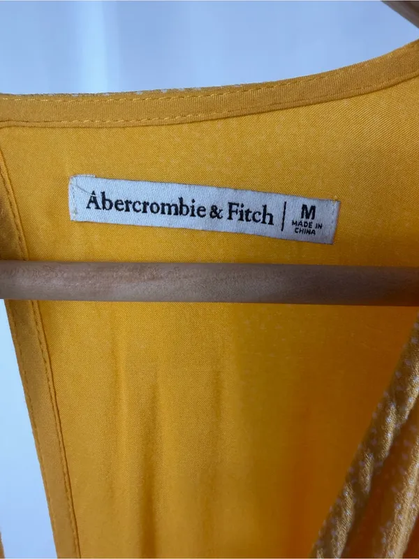 Vintage‎ Abercrombie & Fitch Yellow Micro Dot Faux Wrap Dress Romper Medium - Image 3