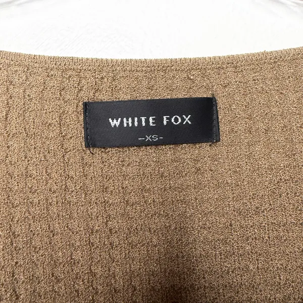 White Fox Brown Ribbed Lace Up Crop Top‎ Balloon Sleeve Size XS Minimalist Basic - Image 3
