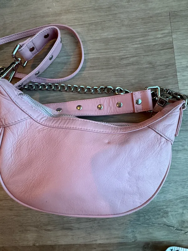 Núnoo Pluto Rivet Silky Pink Leather Crescent Studded Shoulder Bag Y2K - Image 5