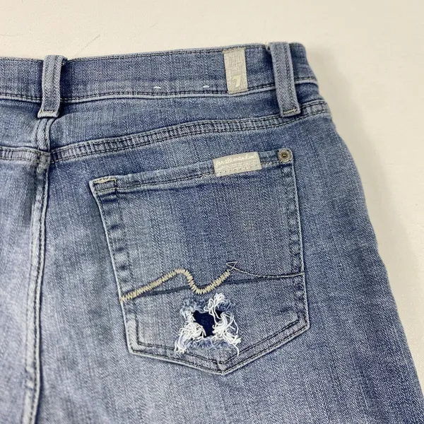 7‎ For All Mankind Josefina Jeans Womens 28 Blue Boyfriend Distressed Raw Hem - Image 7