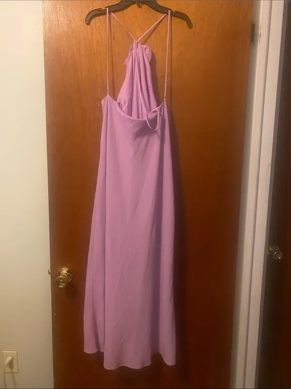 Premier Amour Size 14 Lavender Halter Maxi Dress with Rosette Detail - Image 2
