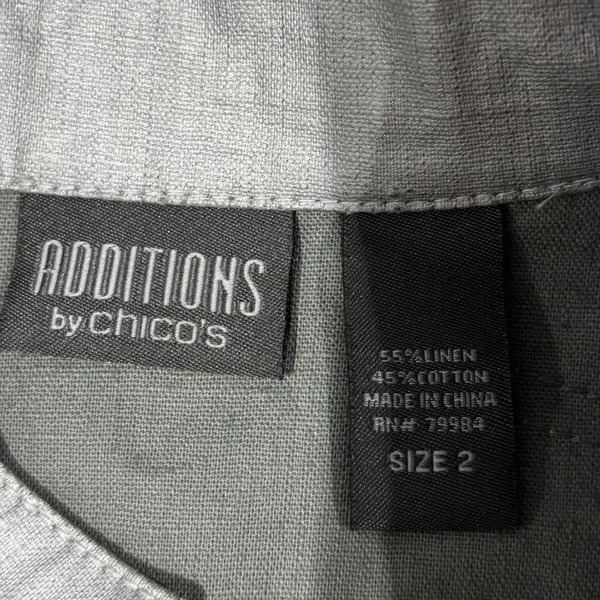 Additions by Chico's Linen Blend Silver Jacket Sz 2 Medium Hook Eye‎ Closure - Image 5