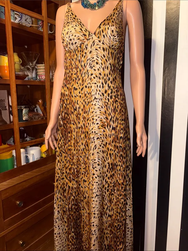 70s Vintage Leopard Print Slip Maxi Dress Sexy Nightgown Dress Size Small 2/4 - Image 16