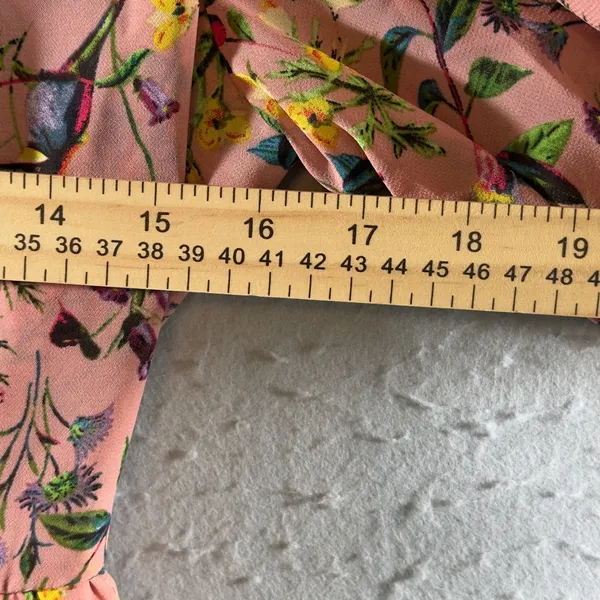 1709 | NWT Cottagecore Boho Floral Puff Sleeve Tie Back Mini Dress Pink Womens M - Image 5