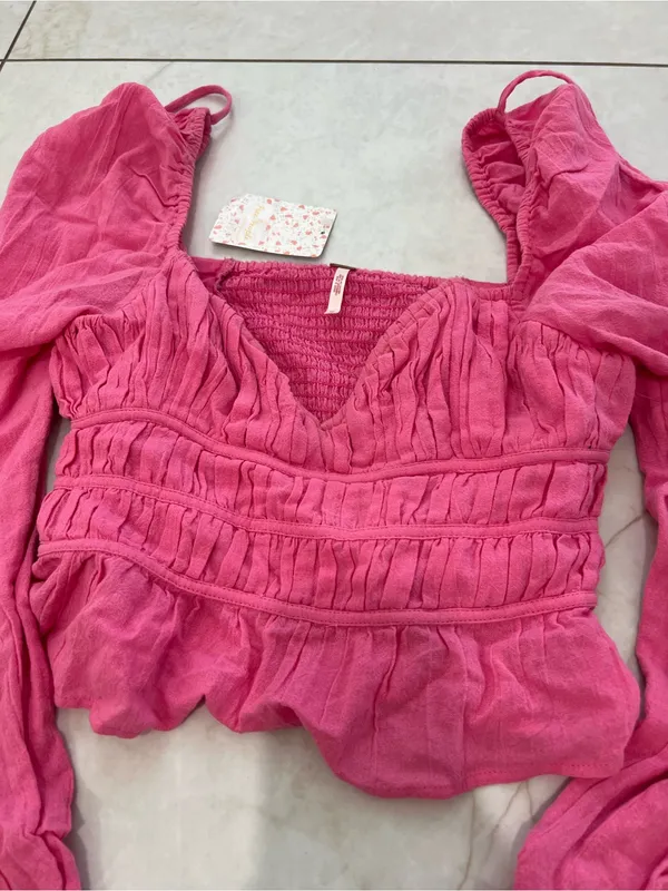 NWT Free People Pink Chloe Top Size XS $98 - Image 2