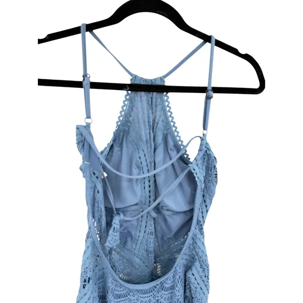 Becca Rebecca Virtue Crochet Lace High Neck One Piece Swimsuit Blue S NWOT‎ - Image 8