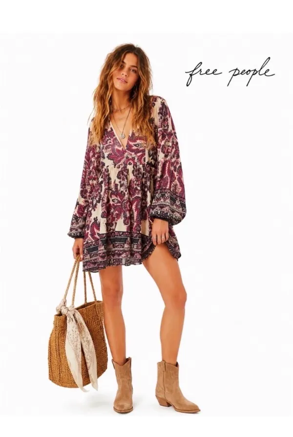 Free People Boho Mini Dress Long Sleeve - Image 4