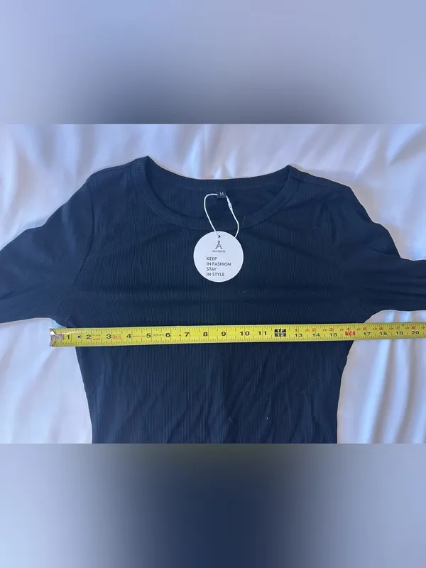 Black Ribbed Scoop Neck Long Sleeve Top - Image 3