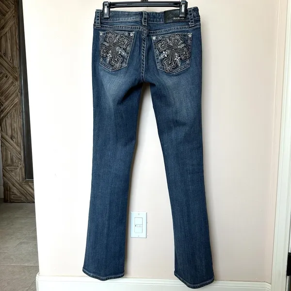 Grace in LA Jeans Womens 27x32 Blue Bootcut Rhinestone Embellished Bling Western - Image 3