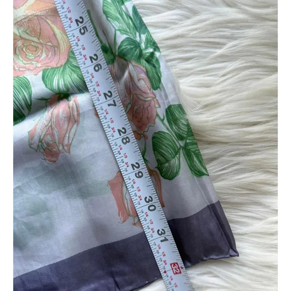 Floral Patterned 100% Silk Women's Scarf Purple - Image 5