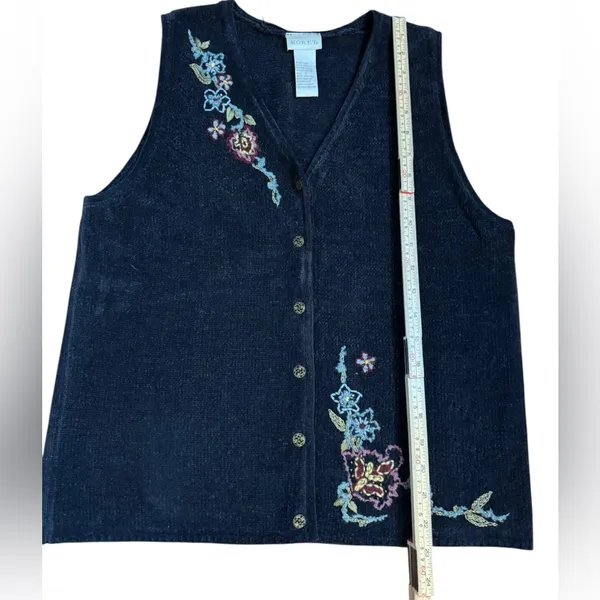 Vintage Koret Sweater Vest Floral‎ Embroidery Button Front Sz S - Image 4