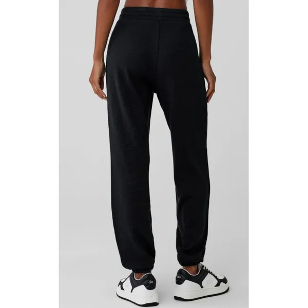 Alo Waffle Weekend Escape Joggers Black High-Rise Waist Thermal Sweats Sweatpant - Image 2