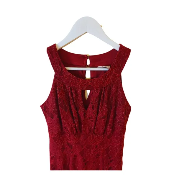 Sweet Storm Womens Burgundy Lace Maxi Dress Size S Sleeveless Formal Evening Prom Party Gown - Image 4