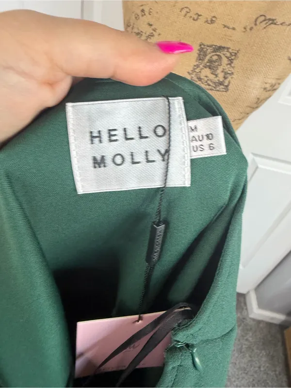 Hello Molly Teal One Shoulder Midi Dress Tie Waist Slit NWT - Image 10