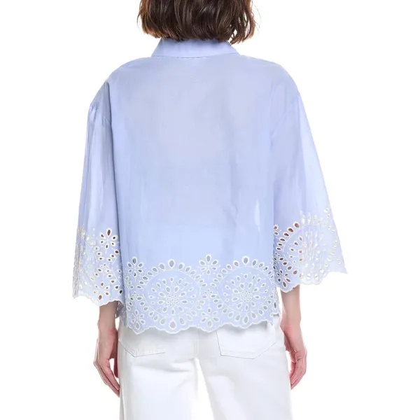 Chelsea & Theodore Light Blue Eyelet Embroidered Cotton Button Up Shirt M - Image 2