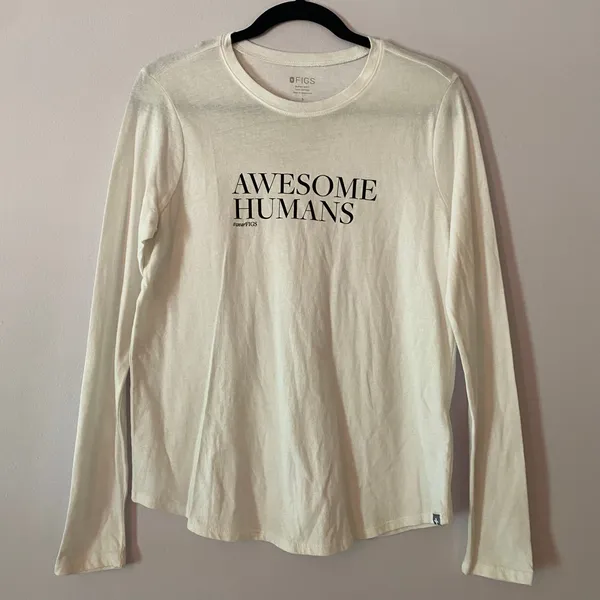FIGS White "Awesome Humans" Long Sleeve Super Soft Underscrub Undershirt Small - Image 2