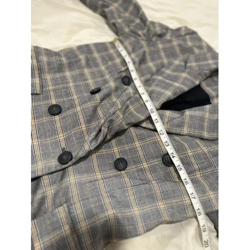 Free People Preppy Academia Plaid Double Breasted Blazer Sz:M Grey Yellow Jacket - Image 5