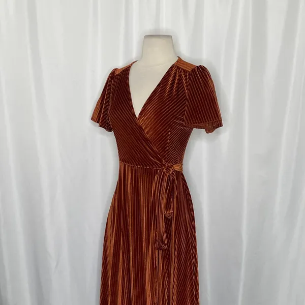 BALTIC BORN Andi Velvet High Low Maxi Dress Ribbed Party Holiday‎ Copper Rust XS - Image 7