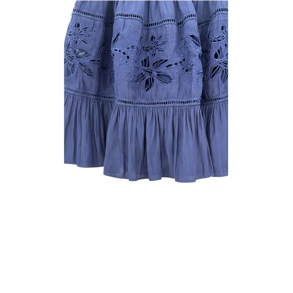 Ramy Brook Floral Eyelet Smocked Tiered Ruffle Mini Skirt Navy Blue Size XS - Image 2
