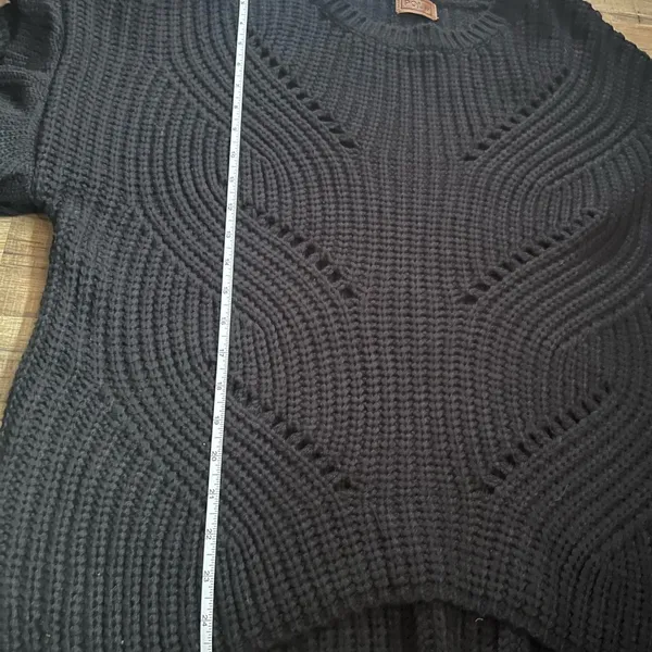 POL Black Chunky Knit Oversized Sweater‎ Ruffle Sleeve NWOT T Medium - Image 9