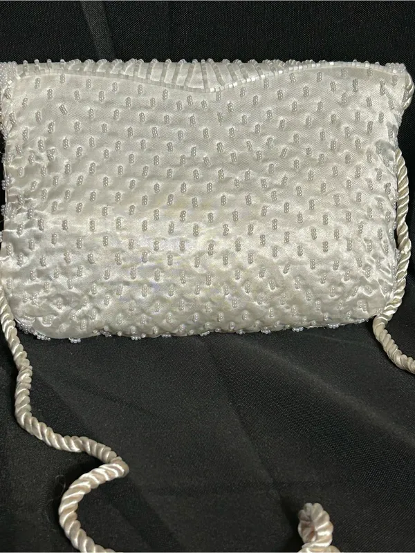 Beaded Ivory Evening Clutch with Rope Strap White - Image 2
