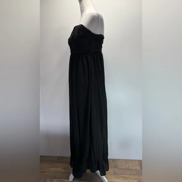 YA Los Angeles Black Strapless Maxi Dress Ruffled Bust Lined Sheer Skirt Whimsigoth Formal S-M - Image 11