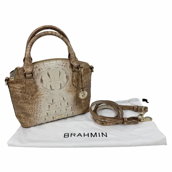 Brahmin Duxie Melbourne Leather Satchel Bag Crossbody Bag Tan - Image 4