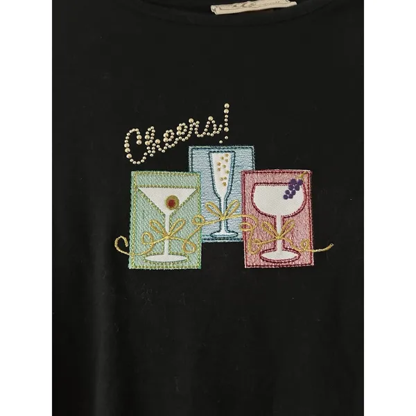 Vintage Women’s Martini Glass Black Shirt Retro Artsy Funky Vibes Size Large - Image 3