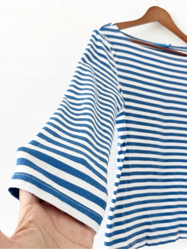 J.McLaughlin Blue White Striped Cotton Boat Neck Long Sleeve Top - Image 4