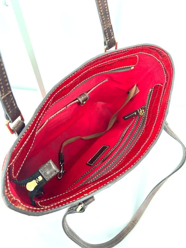 Dooney & Bourke Croco Embossed Red Leather Lexington Shopper Tote Shoulder Bag - Image 5